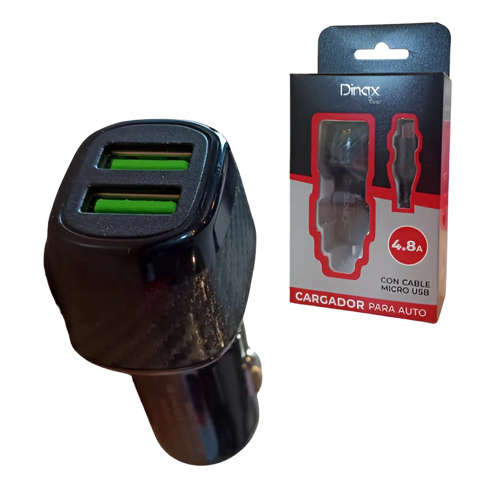 Cargador de Auto 4.8A con Cable V8 X2 USB