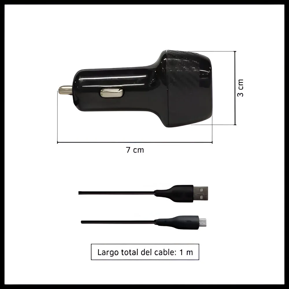 Cargador de Auto 4.8A con Cable V8 X2 USB