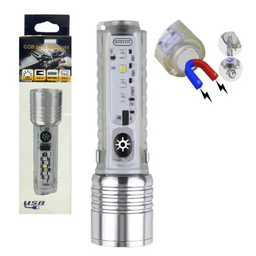 Linterna recargable tipo C con Zoom LED Rojo/Azul