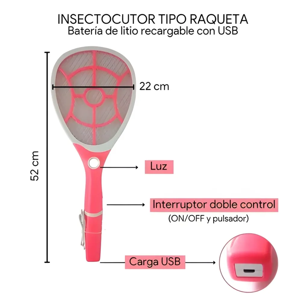 Raqueta Mata Mosquitos con Linterna 2 Raqueta Mata Mosquitos con Linterna