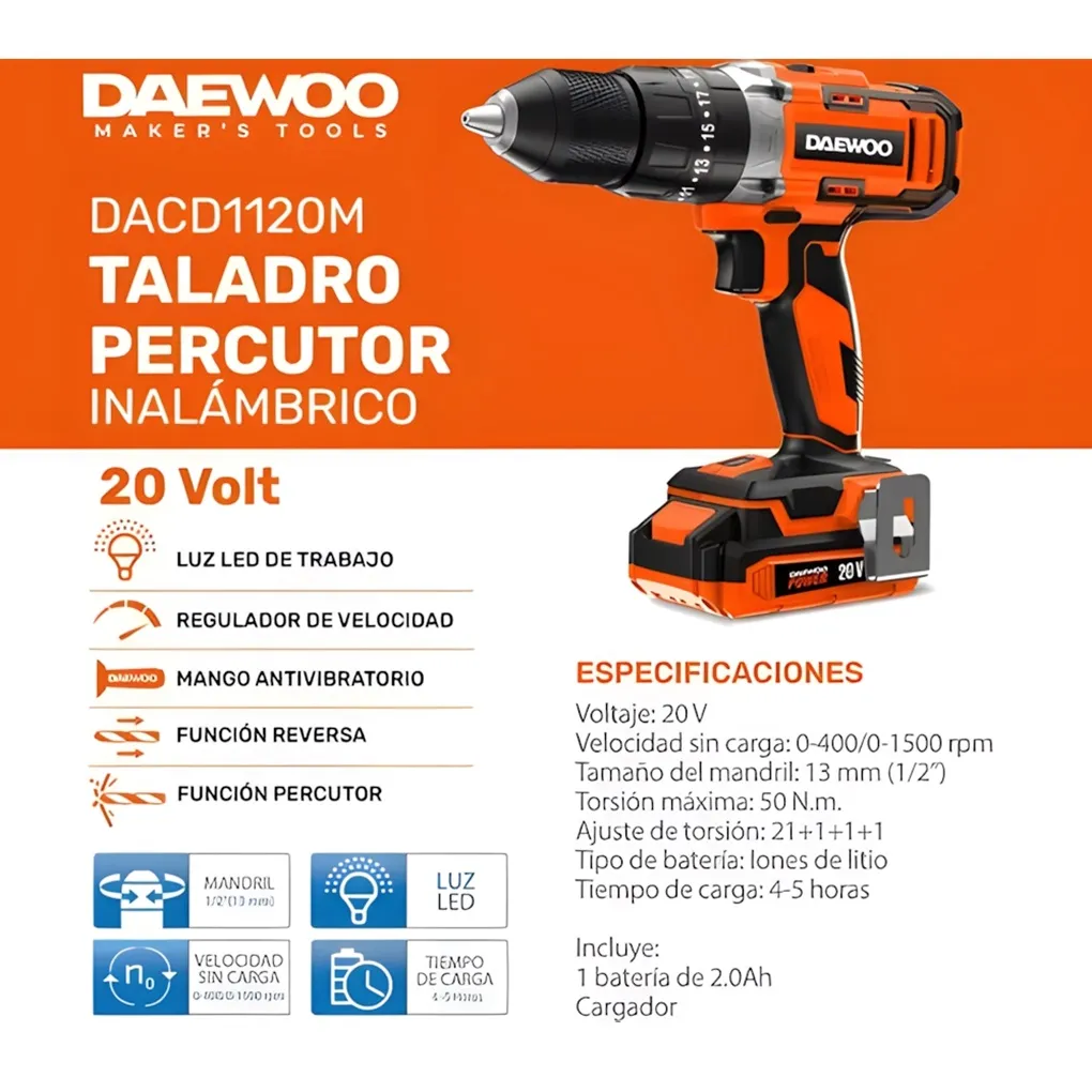 Taladro Percutor Inalambrico DAEWOO DACD1120M 3 Taladro Percutor Inalambrico DAEWOO DACD1120M