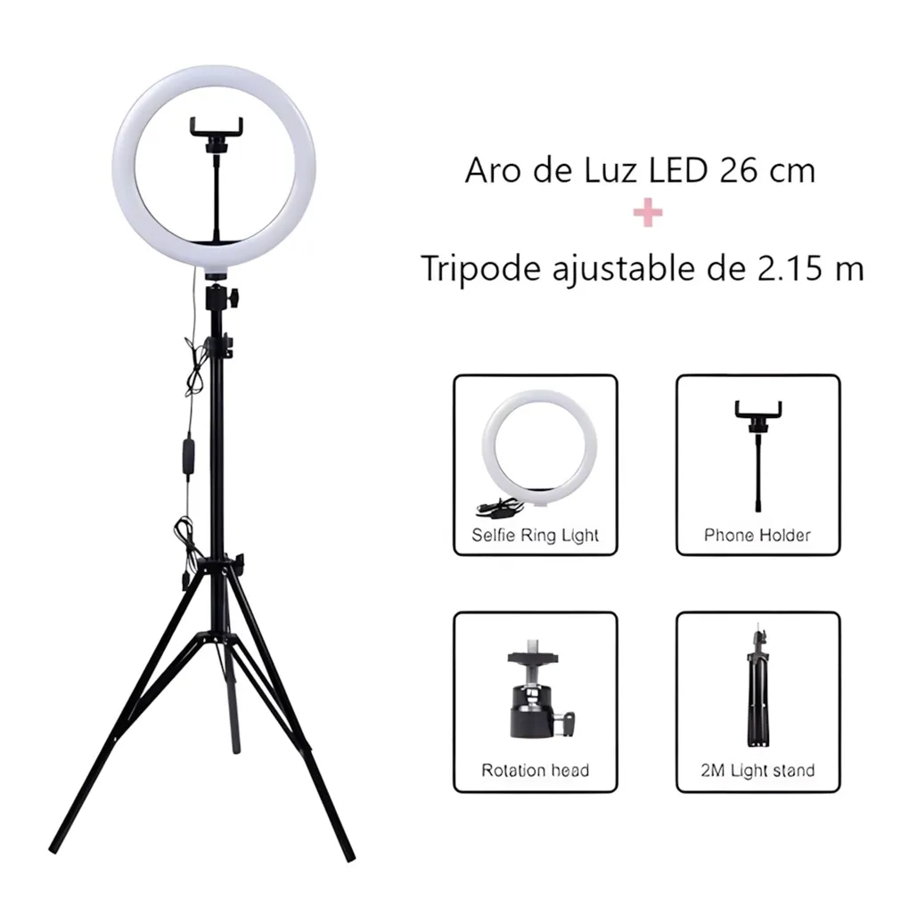 Aro de Luz DXLUZ QX260 10″ + Trípode