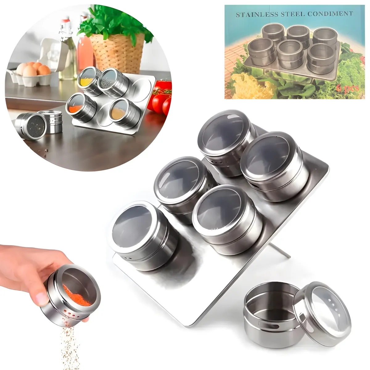 Especiero para Cocina Stainless Steel Condiment MG128 Especiero de Cocina x6Pcs STAINLESS STEEL CONDIMENT