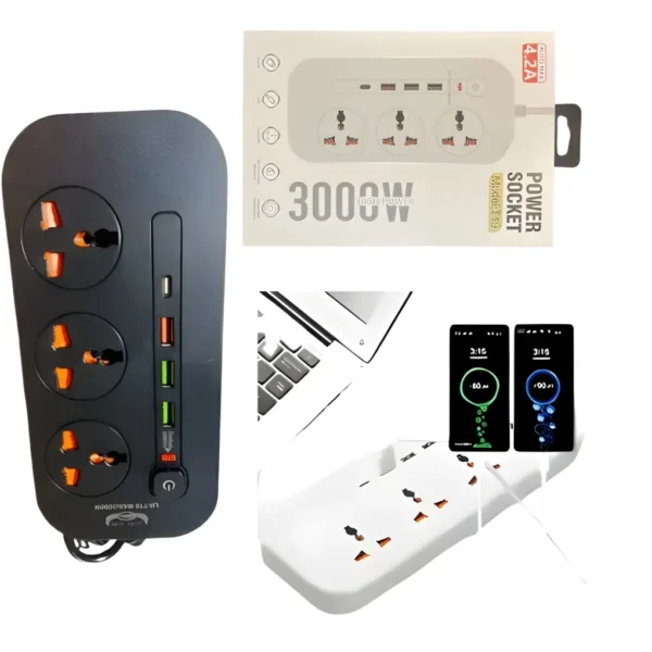 Zapatilla Turbo Power 3 Enchufes + 3 USB + 1 USB-C SOCKET T19