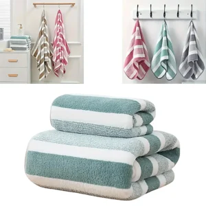 D01010401.webp Set Toallas De Mano Y Baño De Rayas Suaves 2pcs