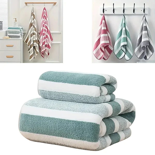 Set Toallas De Mano Y Baño De Rayas Suaves 2pcs