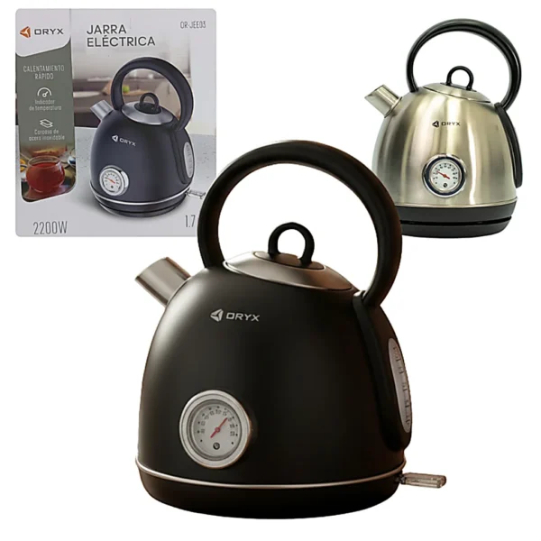 Pava Eléctrica Estilo Retro Redonda 2200W 1.7Lts ORYX OR-JEE03