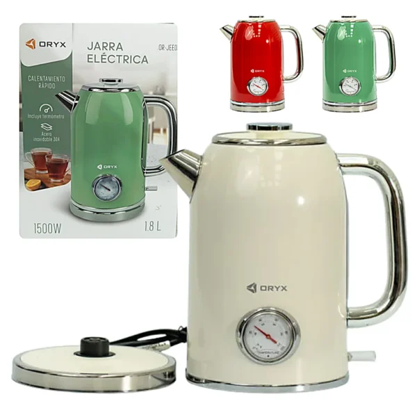 Pava Eléctrica Estilo Retro Alta Varios Colores 1500W 1.8L ORYX JEE03