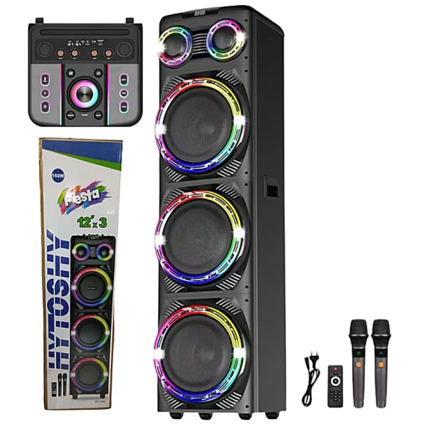 Parlante Torre RGB Bluetooth 3x 12″ Pulgadas con Doble Microfono HYTOSHY HY-312A