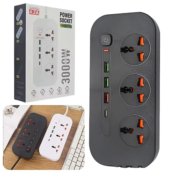 Zapatilla Turbo Power 3 Enchufes + 3 USB + 1 USB-C SOCKET T19