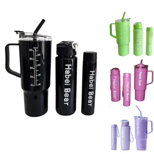 D01060519.webp Set Vaso 2 Botellas Colores Tapa Transparente MH004