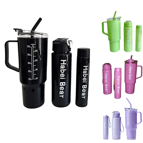 Set Vaso 2 Botellas Colores Tapa Transparente MH004