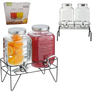 2 Dispenser de Vidrio 2x4L BEVERAGE HOG0628