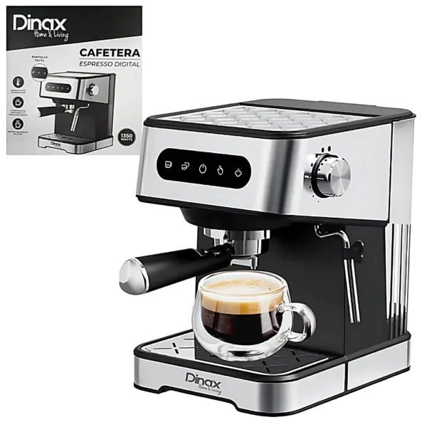 Cafetera Expresso Digital Semi Automática Con Espumador De Leche 1,5 Litros 1350w DINAX CFE1350BL