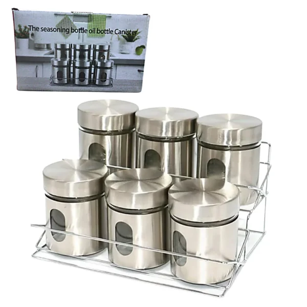Conjunto de 6 Potes Vidrio y Recubrimiento metálico Para Condimento JK-4410