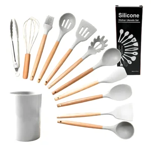 Set Utensilios Cocina Madera Y Silicona 12 Unidades HOG0603