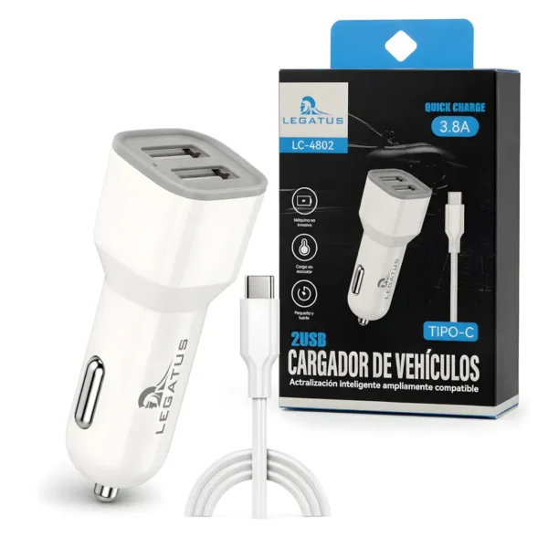 Cargador de AUTO con cable a tipo C LEGATUS 3.8A LC-4802