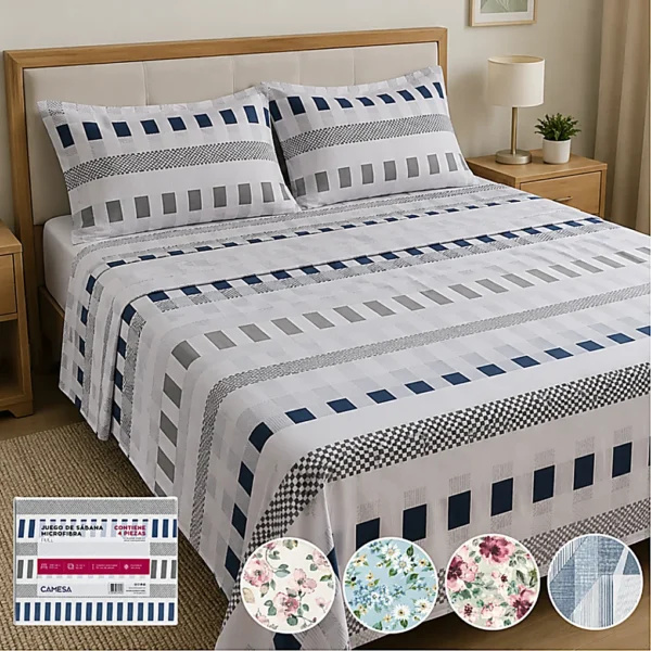 D01030236.webp Juego de Sabanas x4Pcs Microfibra FULL 200x220cm CAMESA