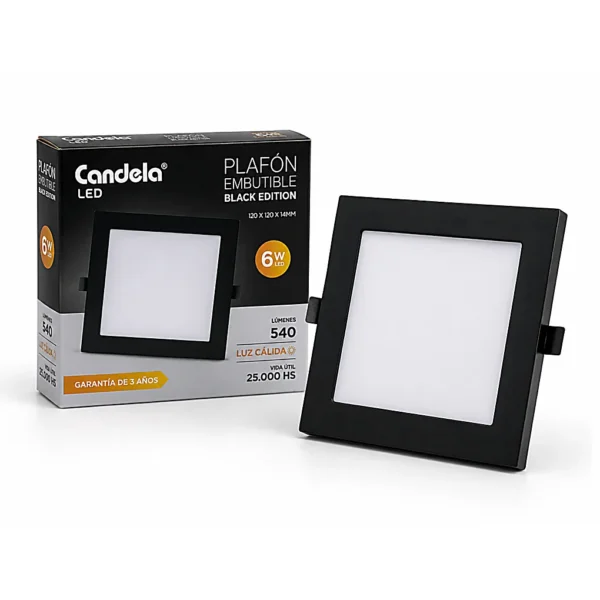 D01020743.webp Plafón LED Cuadrado Embutible Candela Black Edition 6W Luz Cálida 7711