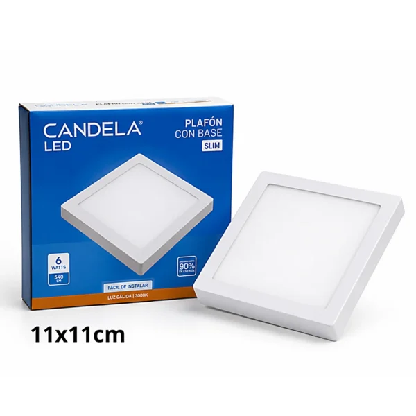 D01020744.webp Plafón LED Candela con Base Slim Cuadrada 6W Luz Cálida 6836