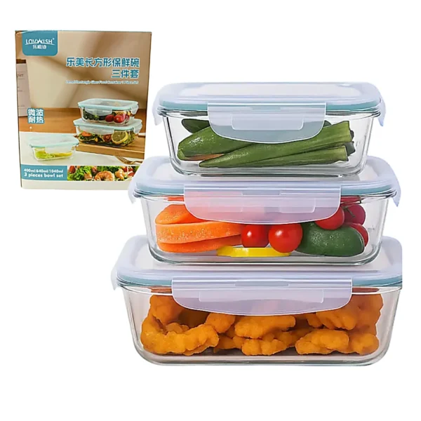 D01060556.webp Set de Tuppers de Vidrio Hermeticos x3Pcs 410ml-680ml-1040ml LMCW