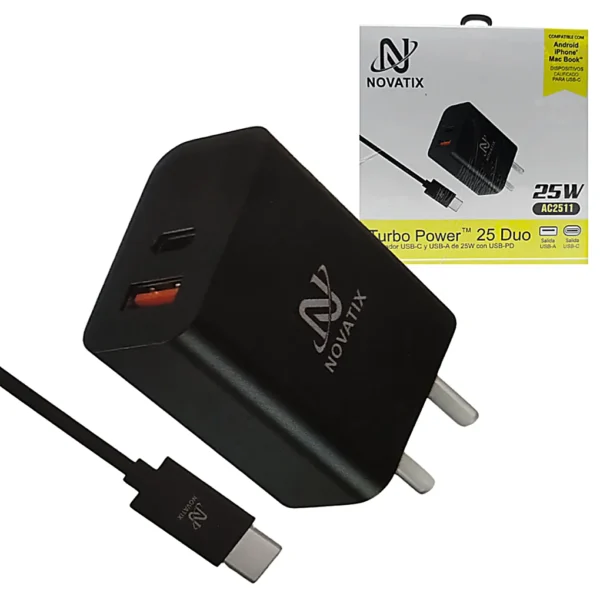 D03030277.webp Cargador Super Rapido 25W con Cable Tipo-C a Tipo-C NOVATIX AC2511