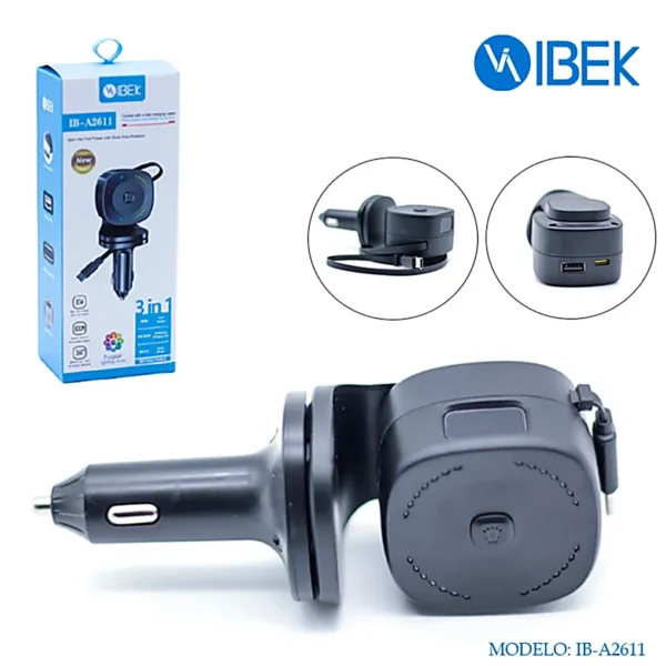 Cargador para Auto con Cable Rebatible IBEK IB-A2611