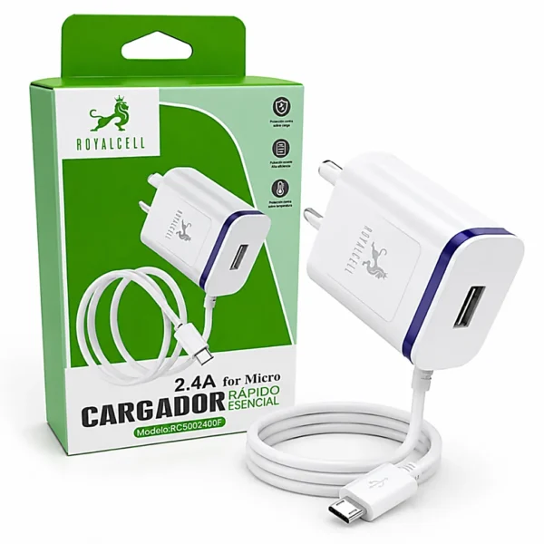 Cargador MICRO con entrada usb ROYALL 2.4A 2400F CABLE INTEG